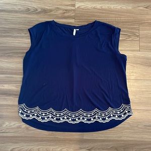 Blue shirt with White Embroidery bottom